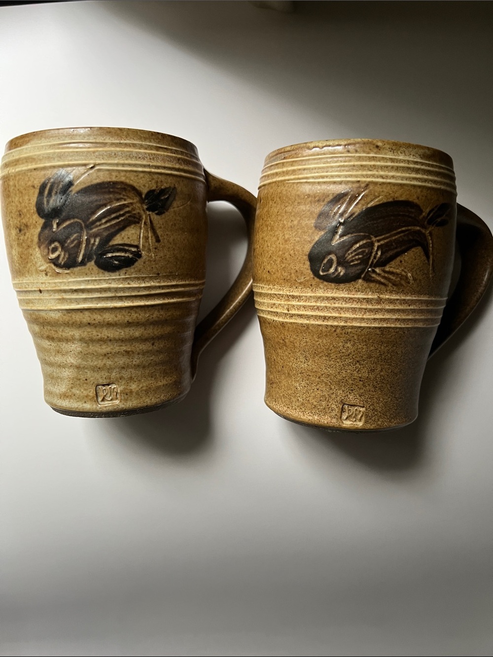 Handcrafted Brown Ceramic Fish Mugs - Set of 2